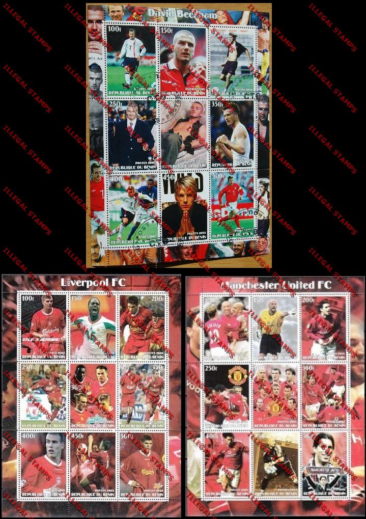 Benin 2003 Soccer (Football) Players Illegal Stamp Sheetlets of Nine
