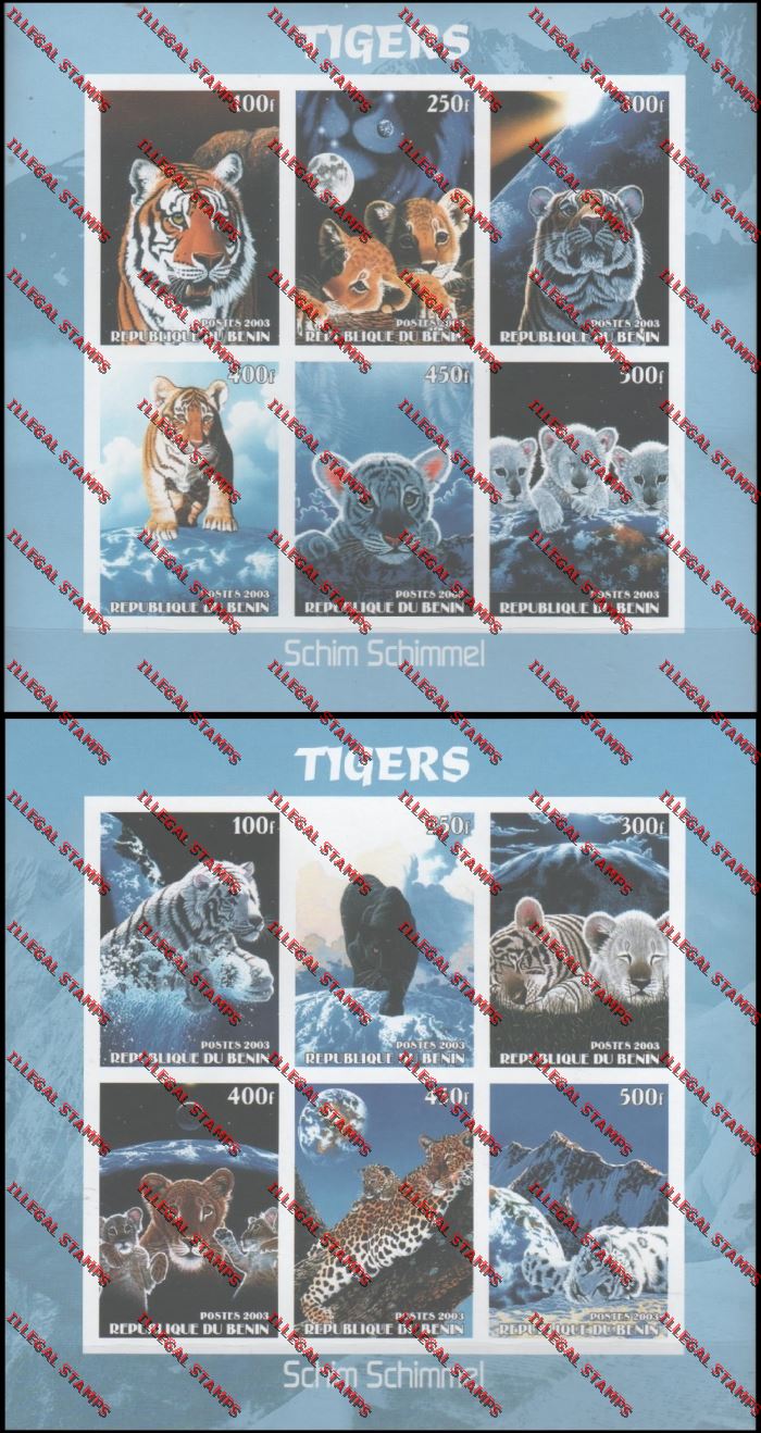Benin 2003 Tigers Illegal Stamp Sheetlets of Six