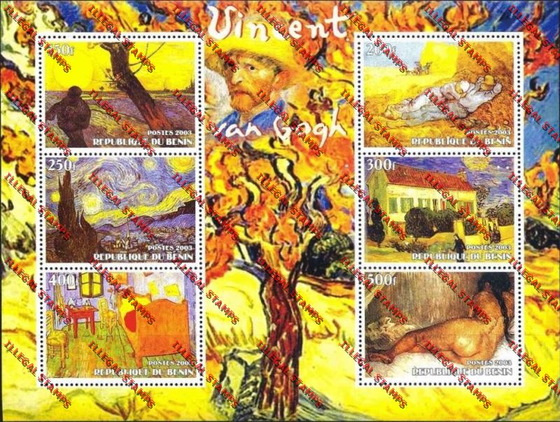 Benin 2003 Vincent Van Gogh Illegal Stamp Souvenir Sheetlet of Six