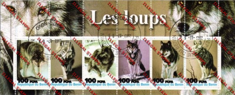 Benin 2003 Wolves Illegal Stamp Sheetlet of Six