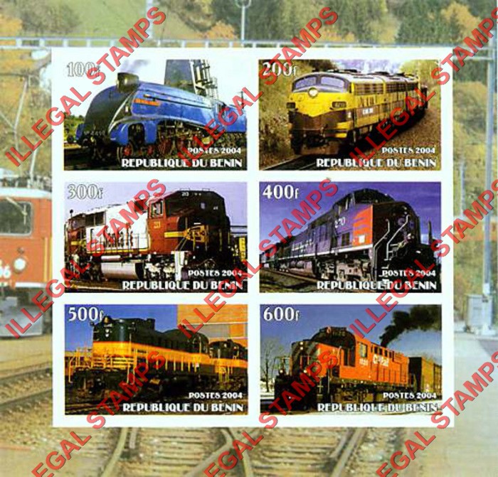 Benin 2004 Trains Illegal Stamp Souvenir Sheet of 6