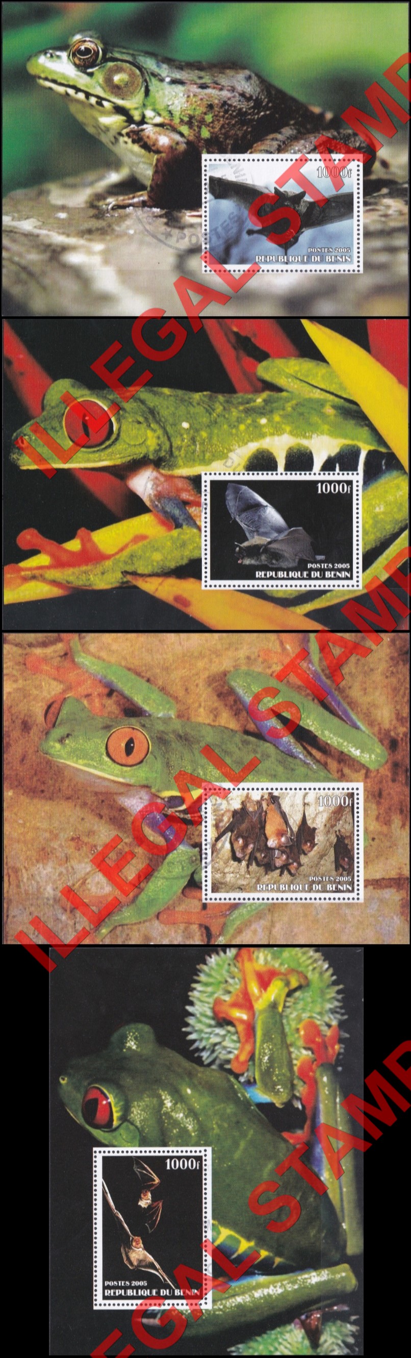 Benin 2005 Frogs and Bats Illegal Stamp Souvenir Sheets of 1