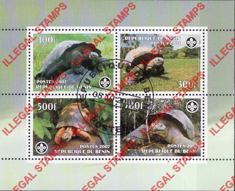 Benin 2007 Turtles Illegal Stamp Souvenir Sheet of 4