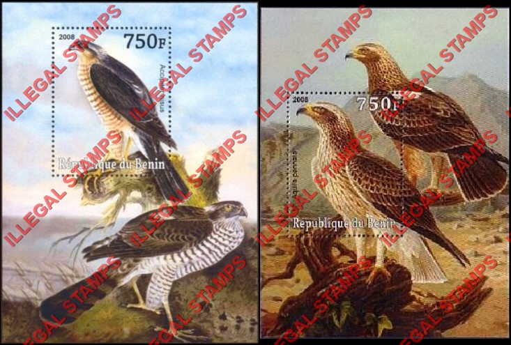 Benin 2008 Birds of Prey Illegal Stamp Souvenir Sheets of 1
