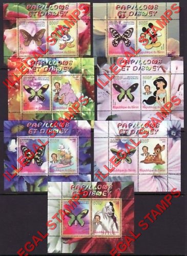 Benin 2008 Butterflies and Disney Illegal Stamp Souvenir Sheets of 2