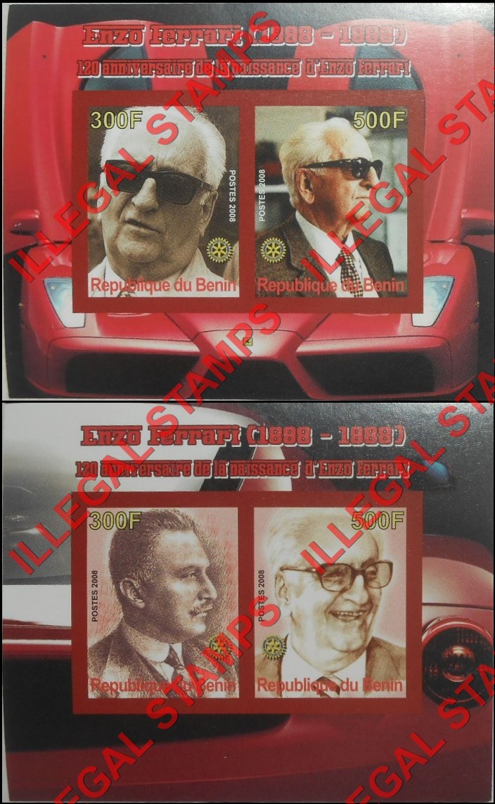 Benin 2008 Ferrari Illegal Stamp Souvenir Sheets of 2