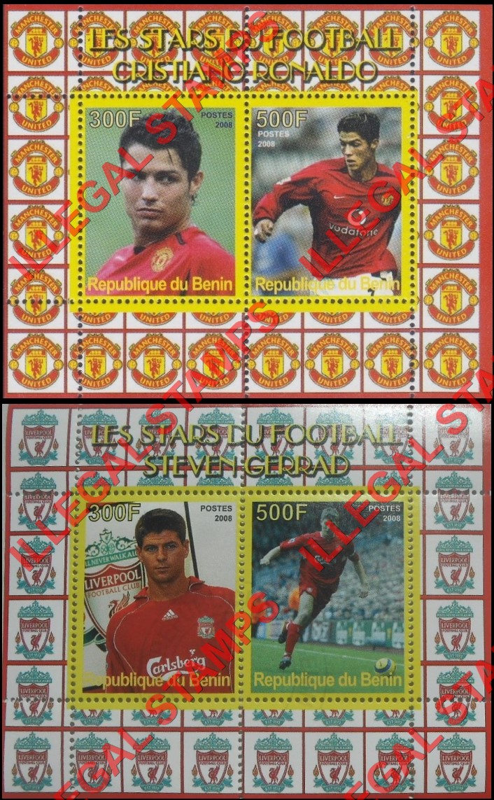Benin 2008 Soccer Stars Illegal Stamp Souvenir Sheets of 2