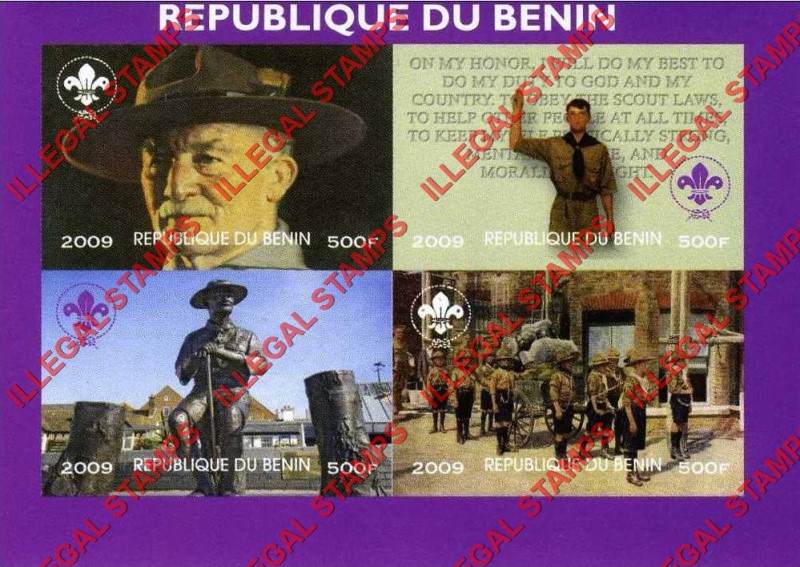 Benin 2009 Scouts Illegal Stamp Souvenir Sheet of 4