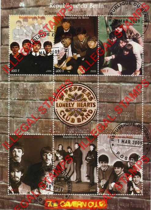 Benin 2009 The Beatles Illegal Stamp Sheetlet of 6