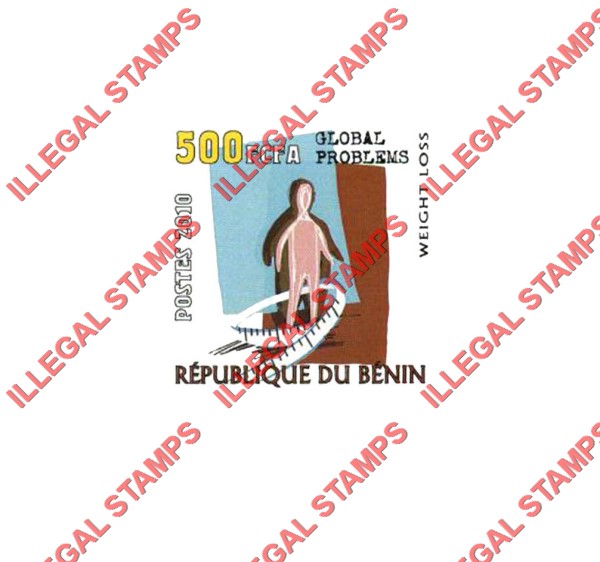Benin 2010 Global Problems Weight Loss Illegal Stamp Deluxe Proof Sheet of 1