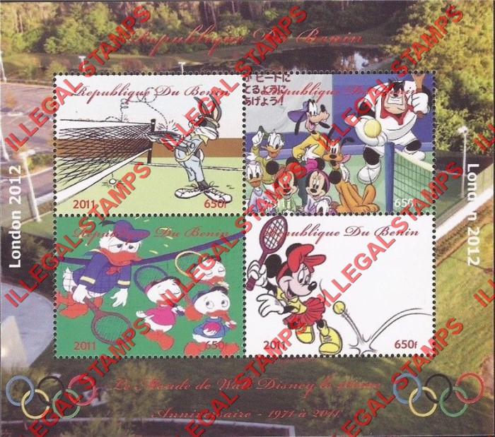 Benin 2011 Disney Tennis Illegal Stamp Souvenir Sheet of 4