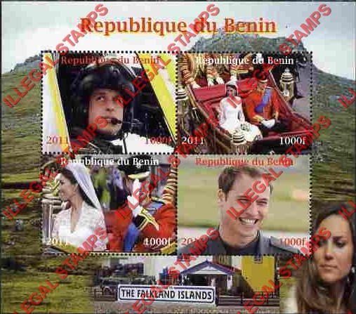 Benin 2011 Royal Visit of Prince William and Kate Illegal Stamp Souvenir Sheet of 4