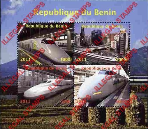 Benin 2011 Trains Illegal Stamp Souvenir Sheet of 4