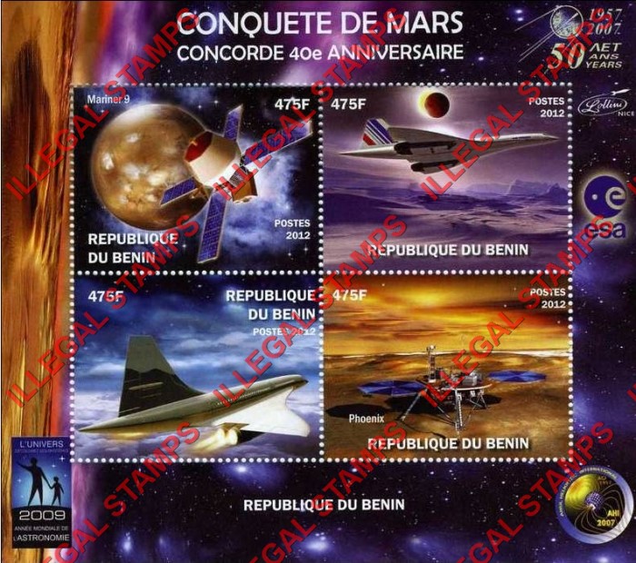Benin 2012 Concorde Conquest of Mars Illegal Stamp Souvenir Sheet of 4
