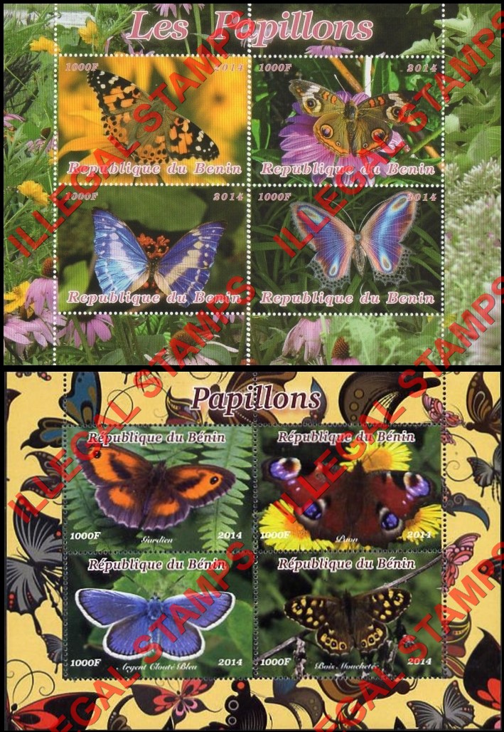 Benin 2014 Butterflies Illegal Stamp Souvenir Sheets of 4