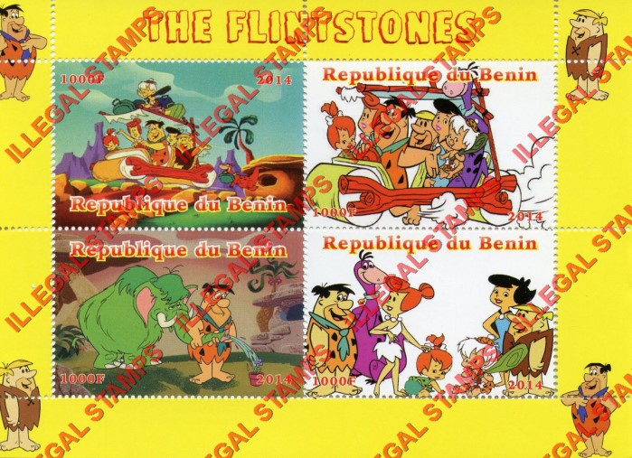 Benin 2014 The Flintstones Illegal Stamp Souvenir Sheet of 4