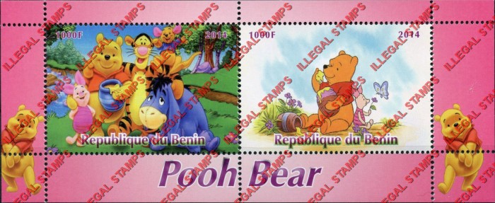 Benin 2014 Pooh Bear Illegal Stamp Souvenir Sheet of 2