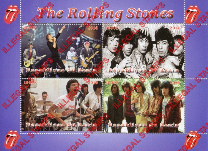 Benin 2014 The Rolling Stones Illegal Stamp Souvenir Sheet of 4