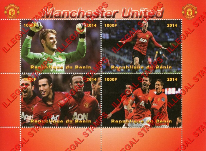 Benin 2014 Soccer Manchester United Illegal Stamp Souvenir Sheet of 4