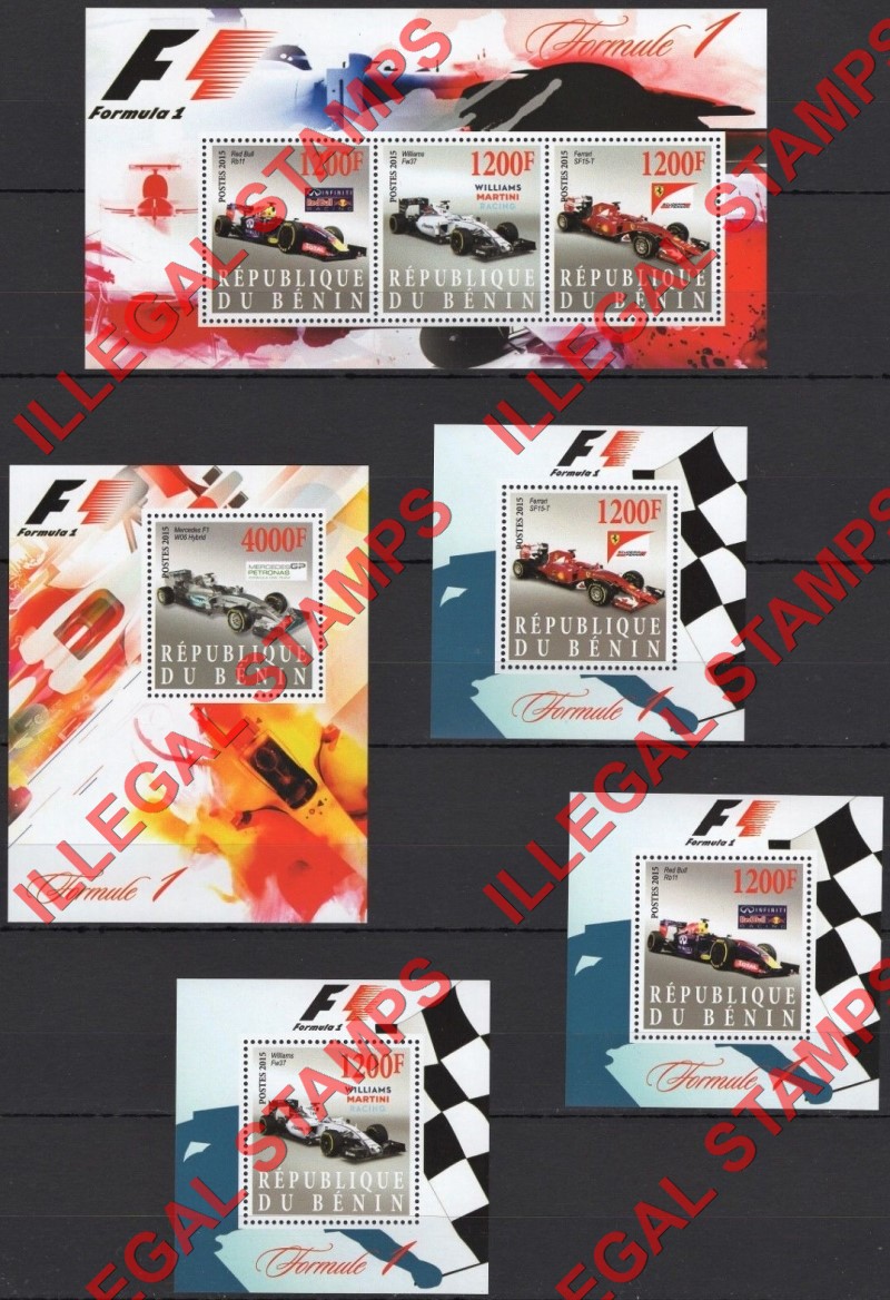 Benin 2015 Formula I Illegal Stamp Souvenir Sheets of 3 and 1