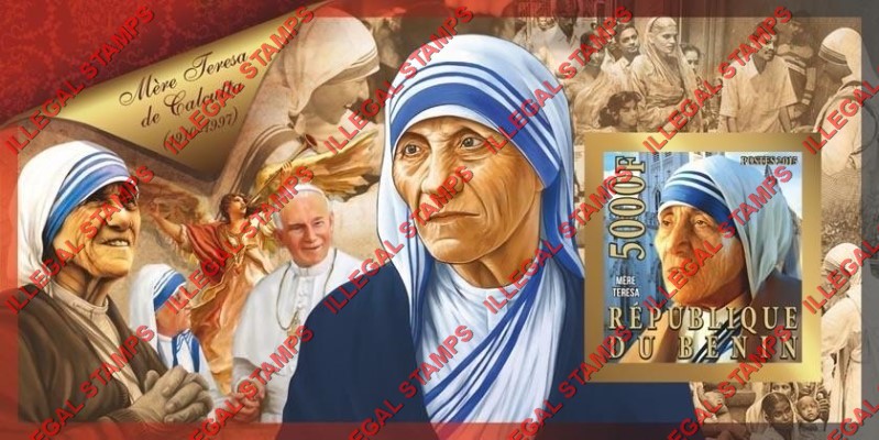 Benin 2015 Leaders Mother Teresa Illegal Stamp Souvenir Sheet of 1