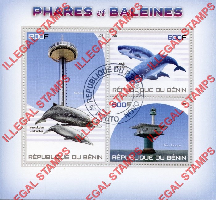 Benin 2015 Lighthouses and Whales Illegal Stamp Souvenir Sheet of 3
