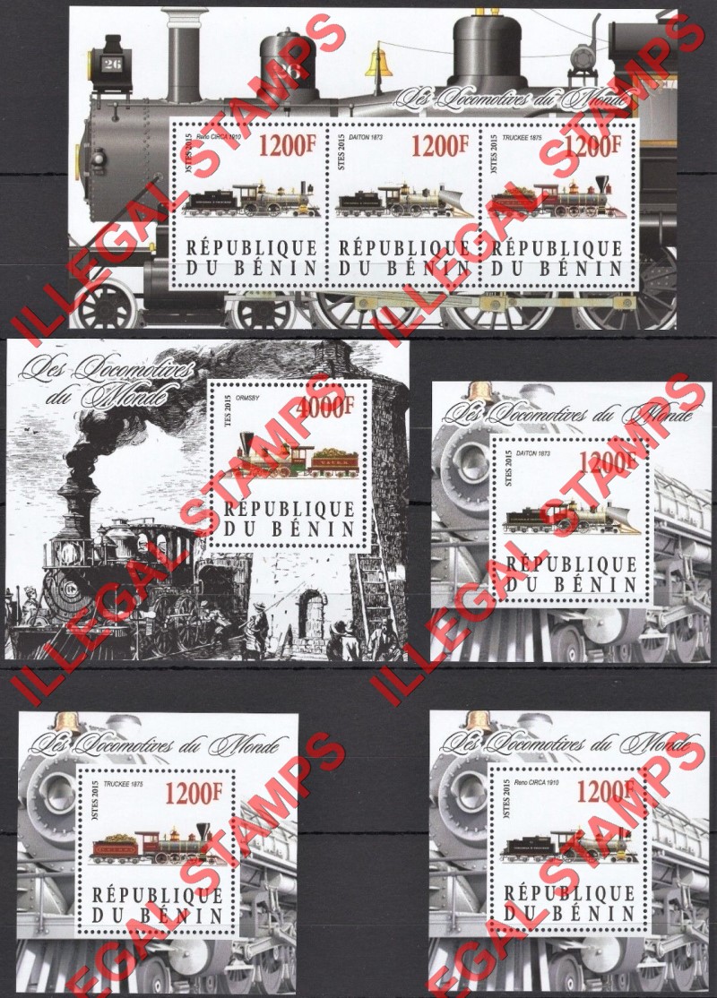 Benin 2015 Locomotives Illegal Stamp Souvenir Sheets of 3 and 1