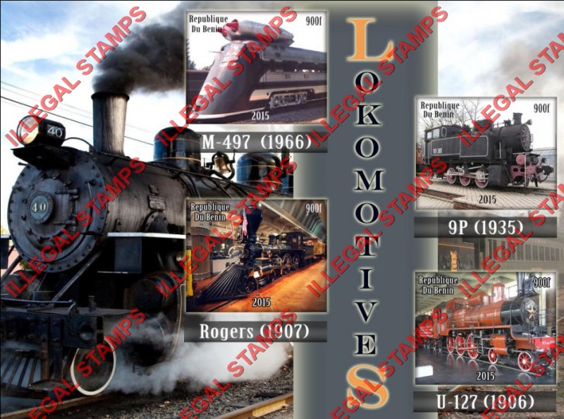 Benin 2015 Locomotives Illegal Stamp Souvenir Sheet of 4