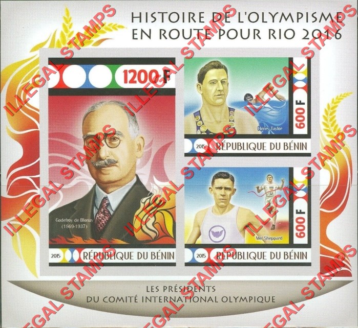 Benin 2015 Olympic Games Presidents Godefroy de Blonav Illegal Stamp Souvenir Sheet of 3