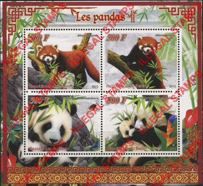 Benin 2015 Pandas Illegal Stamp Souvenir Sheet of 4