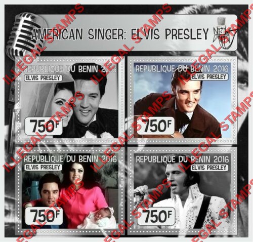 Benin 2016 Elvis Presley Illegal Stamp Souvenir Sheet of 4