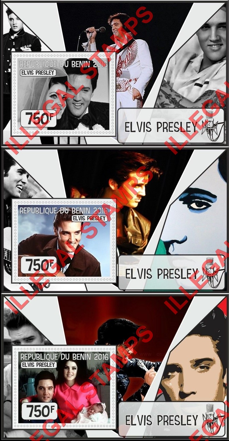 Benin 2016 Elvis Presley Illegal Stamp Souvenir Sheets of 1 (Part 1)