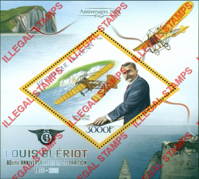 Benin 2016 Louis Bleriot Planes Illegal Stamp Souvenir Sheet of 1