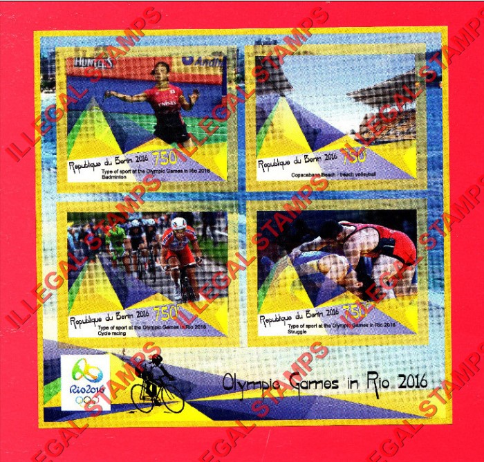 Benin 2016 Olympic Games Illegal Stamp Souvenir Sheet of 4