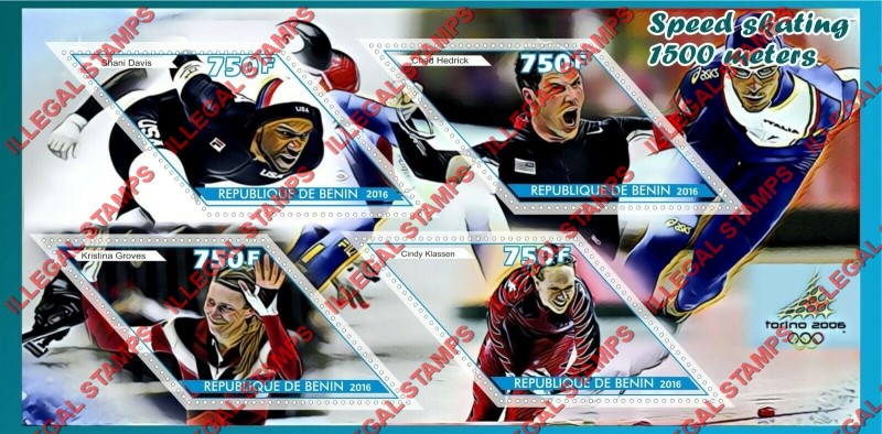 Benin 2016 Olympics Speed Skating Illegal Stamp Souvenir Sheet of 4