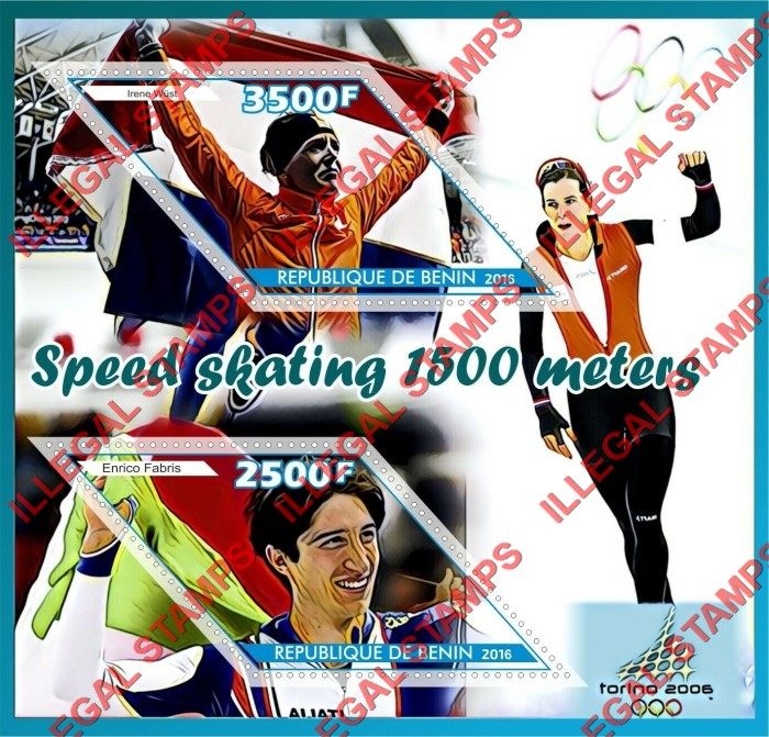 Benin 2016 Olympics Speed Skating Illegal Stamp Souvenir Sheet of 2