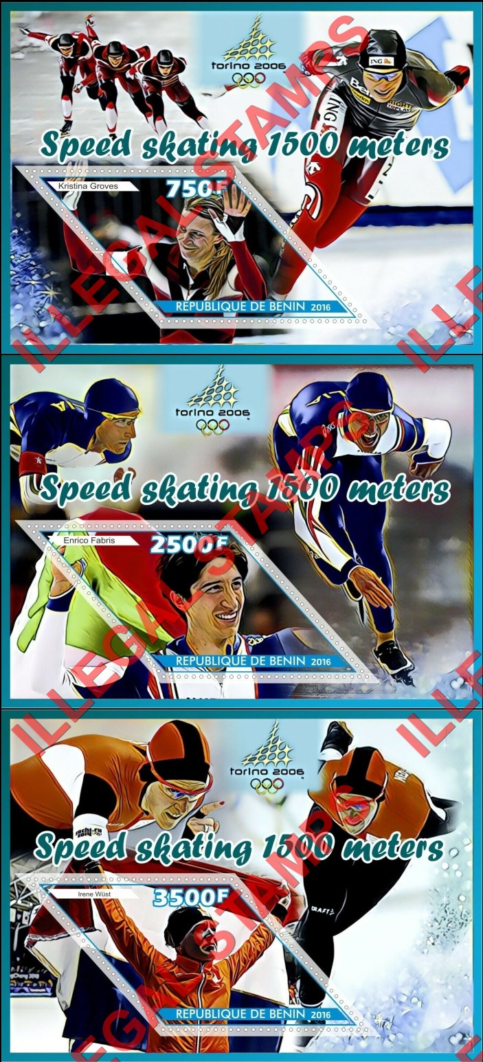 Benin 2016 Olympics Speed Skating Illegal Stamp Souvenir Sheets of 1 (Part 2)