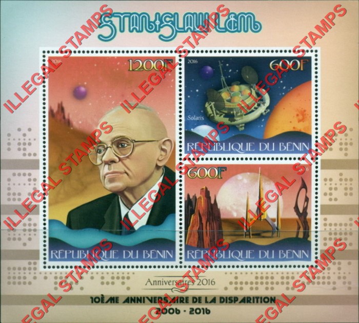 Benin 2016 Stanislaw Lem Illegal Stamp Souvenir Sheet of 3