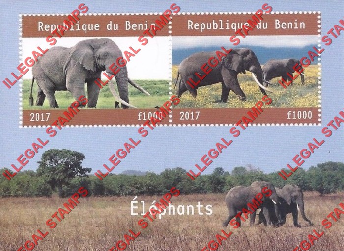 Benin 2017 Elephants Illegal Stamp Souvenir Sheet of 2