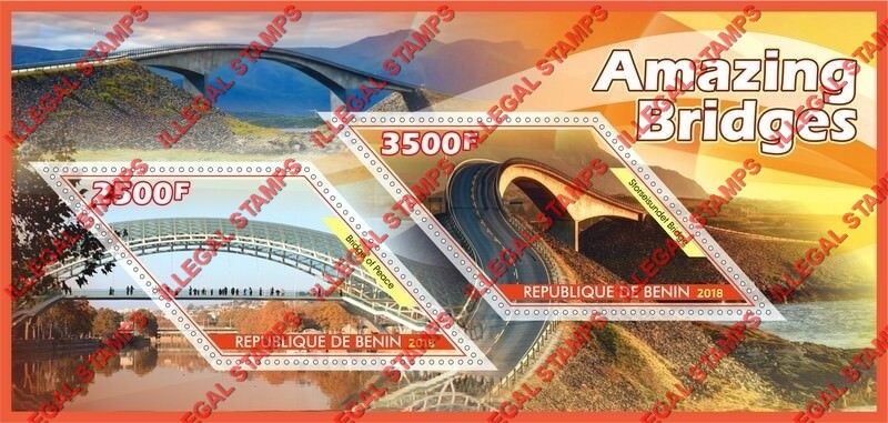 Benin 2018 Amazing Bridges Illegal Stamp Souvenir Sheet of 2