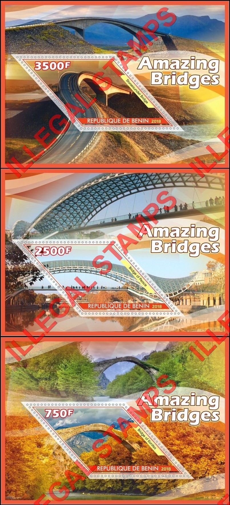 Benin 2018 Amazing Bridges Illegal Stamp Souvenir Sheets of 1 (Part 1)