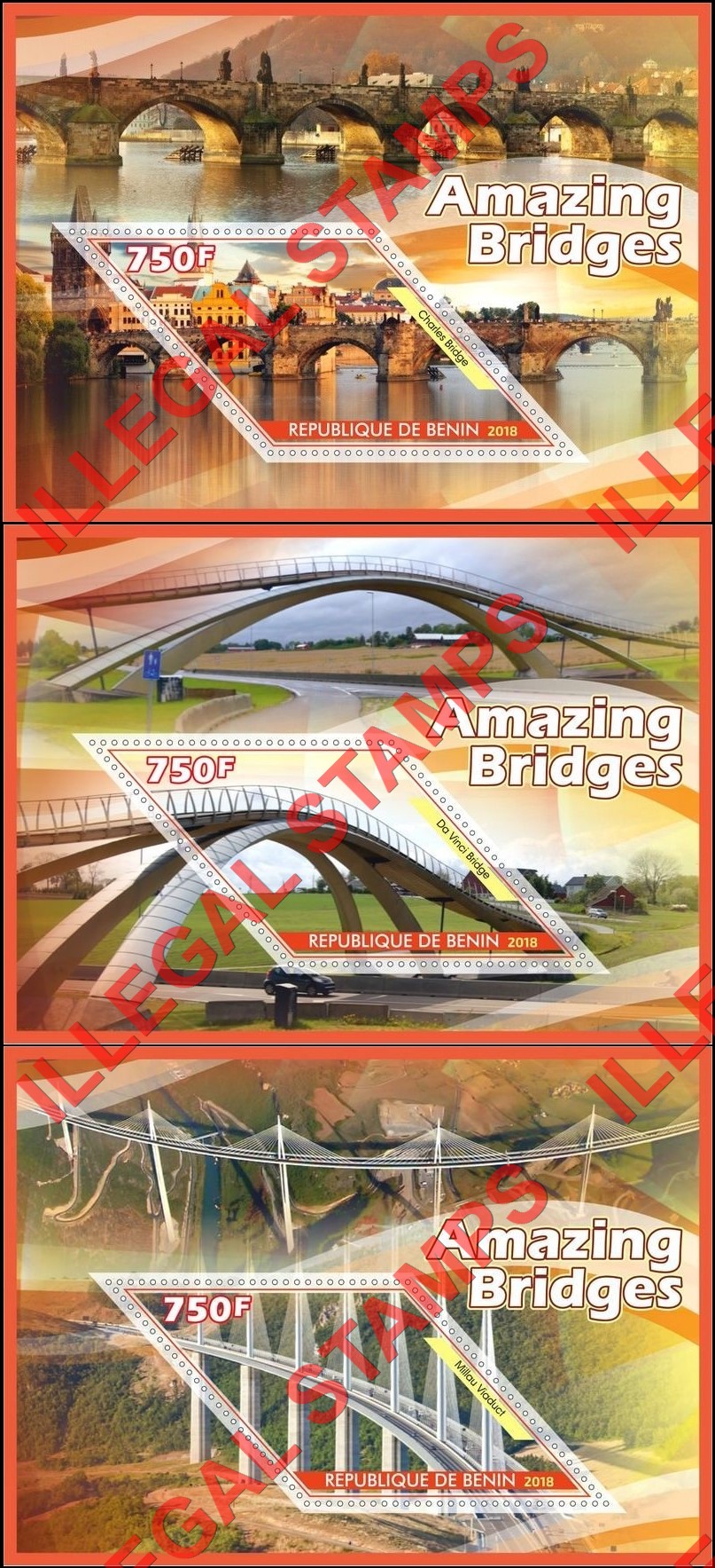 Benin 2018 Amazing Bridges Illegal Stamp Souvenir Sheets of 1 (Part 2)