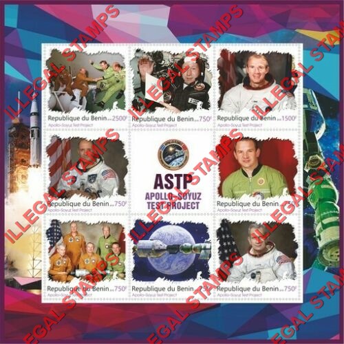 Benin 2018 Apollo Soyuz Test Project Illegal Stamp Souvenir Sheet of 8 Plus Label