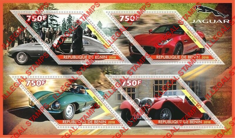 Benin 2018 Cars Jaguar (different) Illegal Stamp Souvenir Sheet of 4