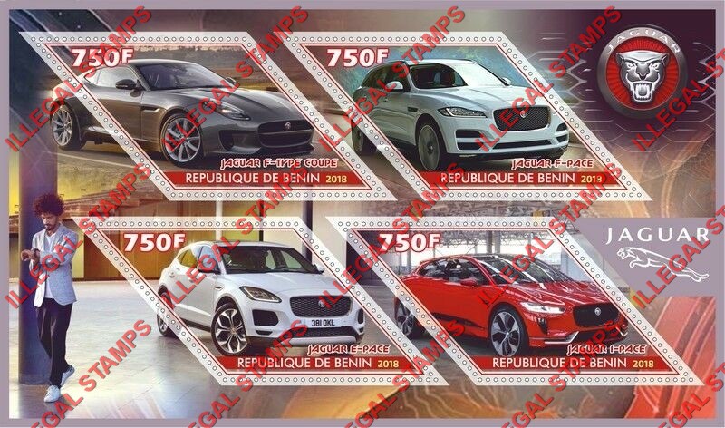 Benin 2018 Cars Jaguar Illegal Stamp Souvenir Sheet of 4