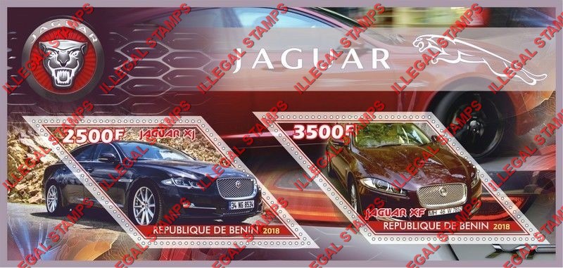 Benin 2018 Cars Jaguar Illegal Stamp Souvenir Sheet of 2