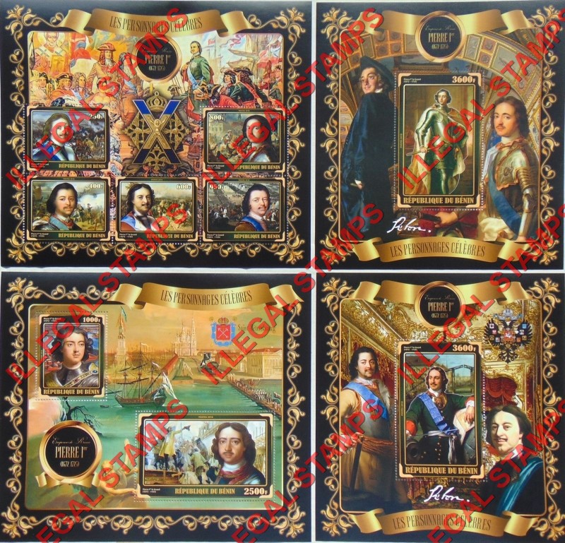 Benin 2018 Celebrities Peter the Great Illegal Stamp Souvenir Sheets of 5, 2, and 1