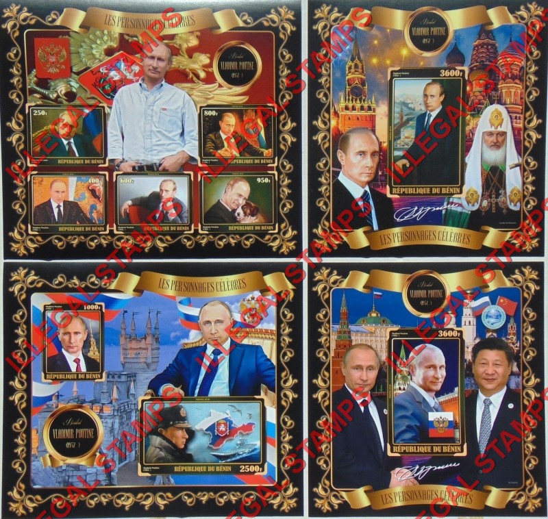 Benin 2018 Celebrities Vladimir Putin Illegal Stamp Souvenir Sheets of 5, 2, and 1