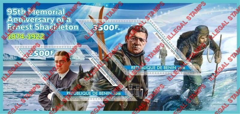 Benin 2018 Ernest Shackleton Illegal Stamp Souvenir Sheet of 2