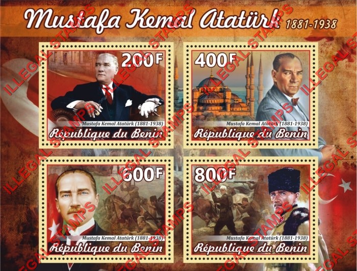 Benin 2018 Mustafa Kemal Ataturk Illegal Stamp Souvenir Sheet of 4